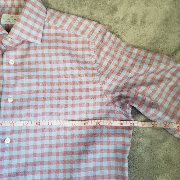 Emanuel Berg Modern Fit Checkered 15" Cotton SM Long Sleeve Shirt Button Up - Picture 9 of 14